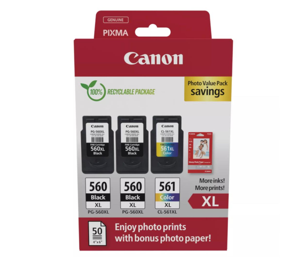 Canon Zestaw 3 tuszów PG-560XL x 2 + CL-561XL x 1 + papier foto 50 - 1227037 - zdjęcie 2